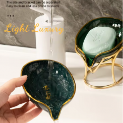 9Pks Bathroom Drainage Free Perforated Leaf Shape Soap Holder Soap Dish with Metal Stand